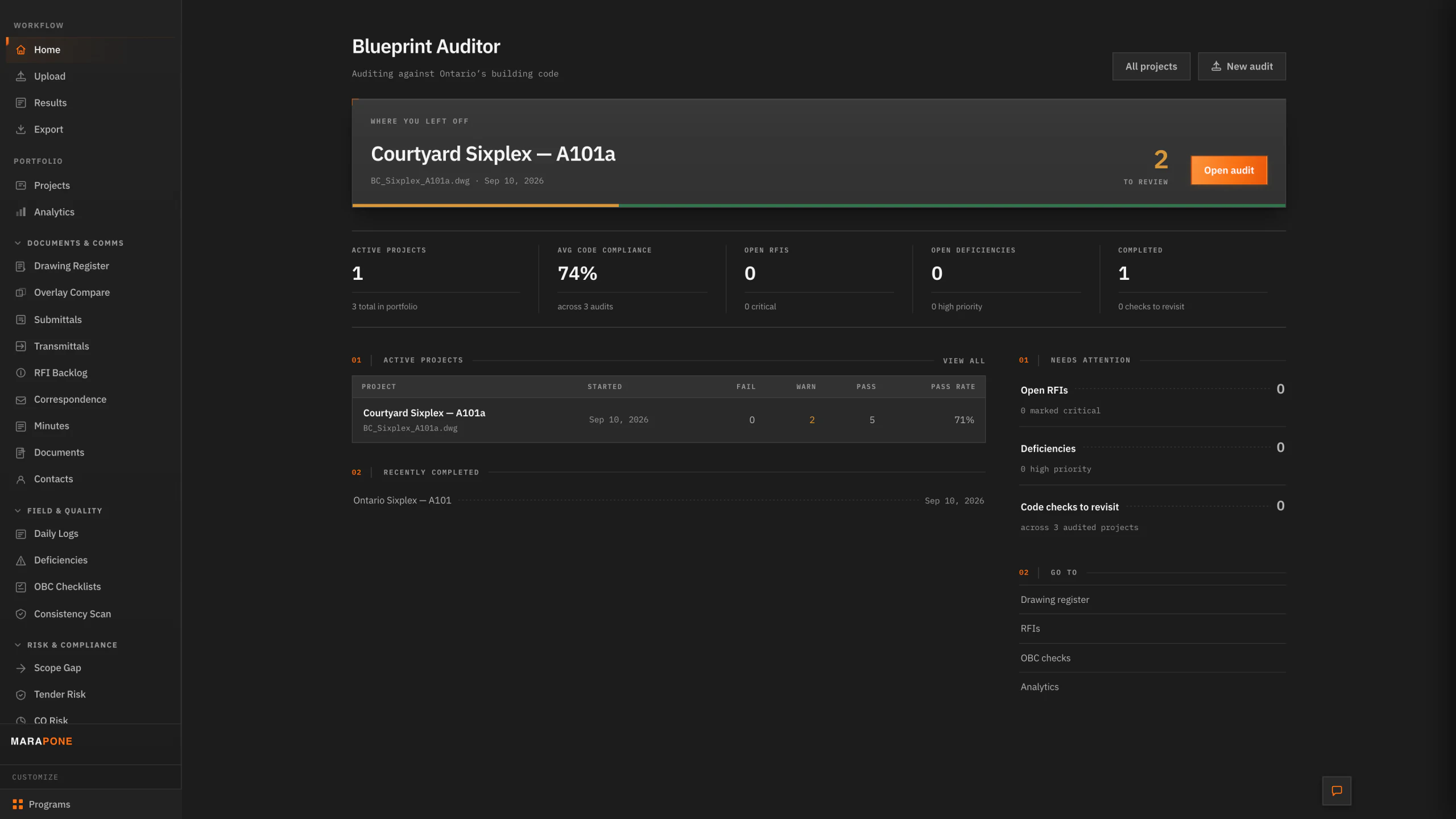 Blueprint Auditor's dashboard