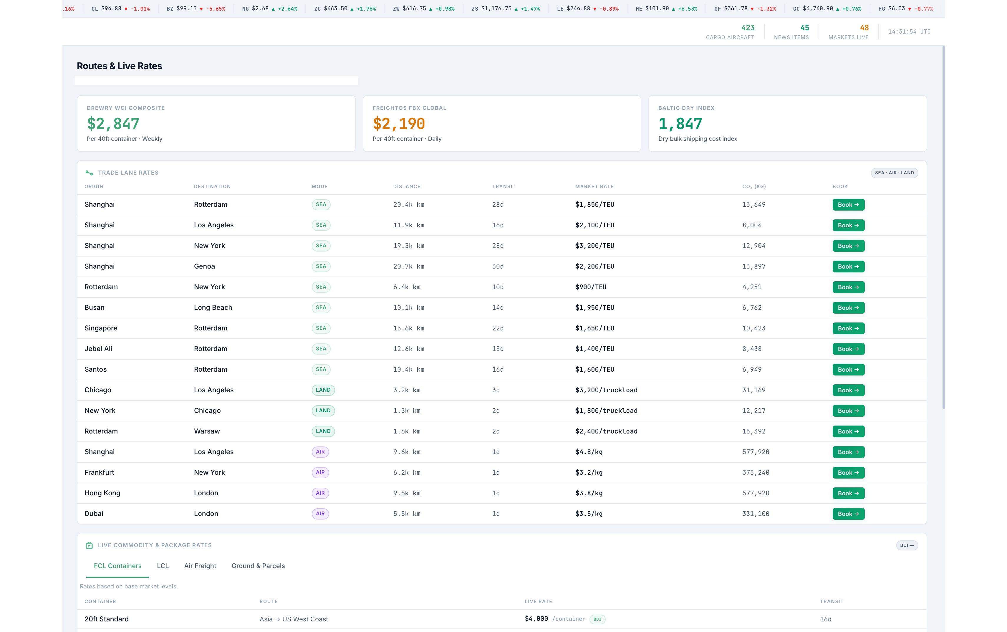 Freight Rate AI routes and live rates preview